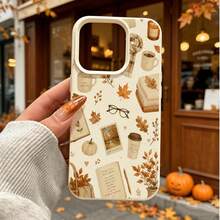 1pc TPU Material Slouchy Autumn Coffee Book Pattern Phone Case Compatible With IPhone 17 Pro Max/17/16 Pro Max/15/13/12/11/ S20 FE/A15/S24/A55/ Note 11/Note 12/Note 13 Pro Full Coverage Anti-Drop Soft Shell Phone Protective Cover - White - View 1