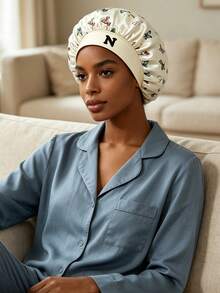 1Pc Unisex Bonnet Hat Customized A-Z Letters Satin Sleep Bonnet,Soft Comfortable Sleeping Bonnet,Elastic Wide-Brim Silky Sleeping Cap For Daily - Multicolor - View 4
