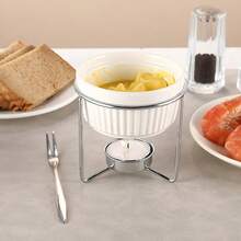 1PC 100ml/3.38oz Ceramic Butter Heater, Chocolate Melting Pot, Includes 1 Melting Bowl And 1 -Plated Iron Stand (Does Not Include A Candle), Suitable For Cooking Chocolate, Butter, Cheese, Etc., Kitchen Accessories. - Multicolor - View 9