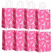 Pink Ribbon Breast Cancer Awareness Theme Paper Gift Bag, Sturdy Kraft Paper Party Favor Bag With Twisted Rope Handles, Suitable For Nurses Day Party, Nurses Week Events, Charity Fundraising, Awareness Walk, Pink October, Gift Wrapping And Event Decoration Supplies - Pink - View 5