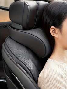 1pc Luxury Nappa Leather Car Neck Pillow & Lumbar Support Cushion, Breathable Perforated Design With Exquisite Embroidery, Built-In Memory Foam Ergonomic Support, All-Season Car Interior Accessory, Suitable For Most Car Models For Long-Distance Driving - A - View 7