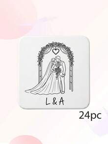 1/12/24pcs Custom Text Wedding Couple Line Art Coasters, Custom Wedding Favor Gifts For Guests, Newlywed Keepsake Home Tabletop Decoration - Multicolor - View 12