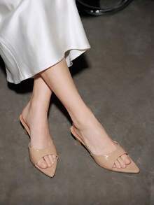 Women's Pointed Toe Mule Heels, Camel Low Block Heel Sandals, Stylish Versatile Casual Shoes - Camel - View 1