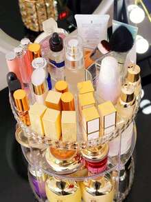3-Tier Rotating Display Stand, Transparent Acrylic Cosmetic Organizer, Perfume Storage Rack, Makeup Organizer, Jewelry Storage Rack, Cosmetic Storage Rack, Perfume Box, Jewelry Tray, Round Vanity Tray, Room Decor, Bedroom Decor, Home Decor, Desktop Storage, Vanity Area - Clear - View 4