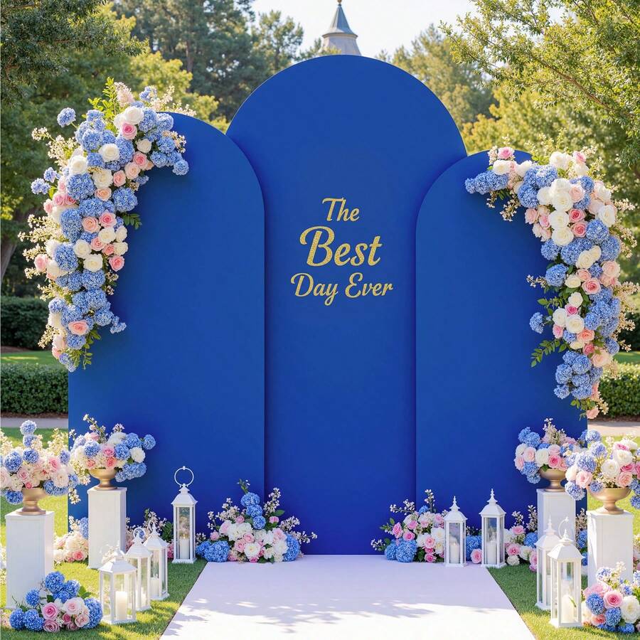 Blue Arch Backdrop, 5ft, 6ft, 6.6ft, 7.2ft Wedding Arch Cover, Double-Sided Spandex Fabric Arch Backdrop, Dome Arch Backdrop, Suitable For Birthday Party And Wedding Arch Frame Decoration (Arch Frame Not Included, Backdrop Only)