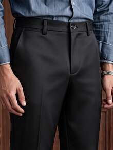 1 buah Celana Panjang Pria Kasual Bisnis Semi-Formal Pinggang Elastis Desain Saku Koin Minimalis untuk Semua Musim Semi/Gugur - Hitam - View 1