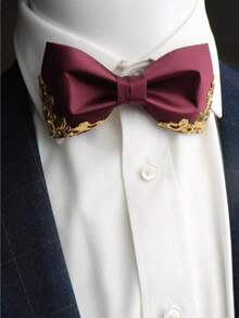 1pc Burgundy & Black Bowknot, Suitable For Business Party, Host, Daily Street Gentleman - Multicolor - View 1