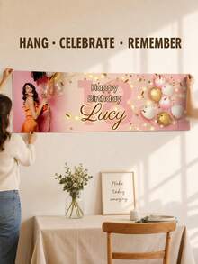 Personalized Photo And Name Birthday Banner, Custom Happy Birthday Backdrop, Balloon And Confetti Party Decoration, Picture Upload Celebration Banner For Birthday Party Events, Personalized Party Sign For Women, Men, Family And Friends - Multicolor - View 5