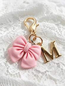 1pc 2-In-1 26 Letters + Pink Bow Lobster Clasp, Exquisite Cute Pink Bow Keychain/A-Z 26 Letters Keychain/Suitable For Bags, Wallets And Other Decorative Accessories, Ideal Holiday Gift Accessory - Multicolor - View 11