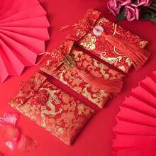 1 buah Amplop Uang Sutra Merah, Tas Kemasan Hadiah, Amplop Uang Tahun Baru, Festival Musim Semi, Amplop Surat Undangan, Cocok untuk Natal, Halloween, Pernikahan dan Berbagai Hari Raya (Model Acak) Amplop Merah - Rectangle - View 3