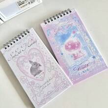 Colorful Romantic Narrow Notebook, Korean Style Collage Spiral Notebook, Sweet Vintage Lace Pattern Spiral Notebook, Rabbit & Crystal Ball Printed Planner Diary, Student Office Daily Writing Notebook - Multicolor - View 6