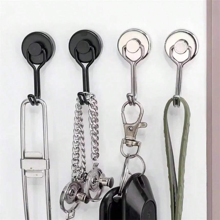 6pcs Magnetic Hooks Heavy Duty Rotating No-Drill Mount Door Kitchen Refrigerator Metal Neodymium Strong Adhesive Wall Hanging Organizer Storage Solution Ideal For Home Office Garage Closet Bedroom Bathroom Pantry Organization - View 1