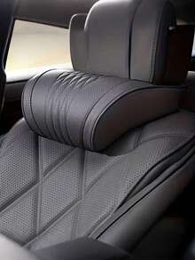 1pc Luxury Nappa Leather Car Neck Pillow & Lumbar Support Cushion, Breathable Perforated Design With Exquisite Embroidery, Built-In Memory Foam Ergonomic Support, All-Season Car Interior Accessory, Suitable For Most Car Models For Long-Distance Driving - A - View 5