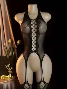 4-Piece Set Of Charming Tank Tops, Featuring New Design With High Elasticity Mesh Fabric, Wide Leg Cut And Deep V-Neck Mesh Style. These Tank Tops Have Large Openings, Made Of Fishnet Fabric, Providing A Fitted Cut Effect, Sleeveless. - Black - View 5