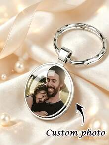 1PC Customized Engraved Photo Keychain - Fashionable Stainless Steel Round Pendant With Wooden Base, Ideal And Perfect Graduation Gift And Memory Keepsake, Suitable For Friends, Couples And Pets - Single Pack, Personalized Gift Item | Customizable Keychain | Durable Zinc Alloy, Keychain Gift Suitable For Men And Women, Christmas, Halloween Gifts - Multicolor 3 - View 1