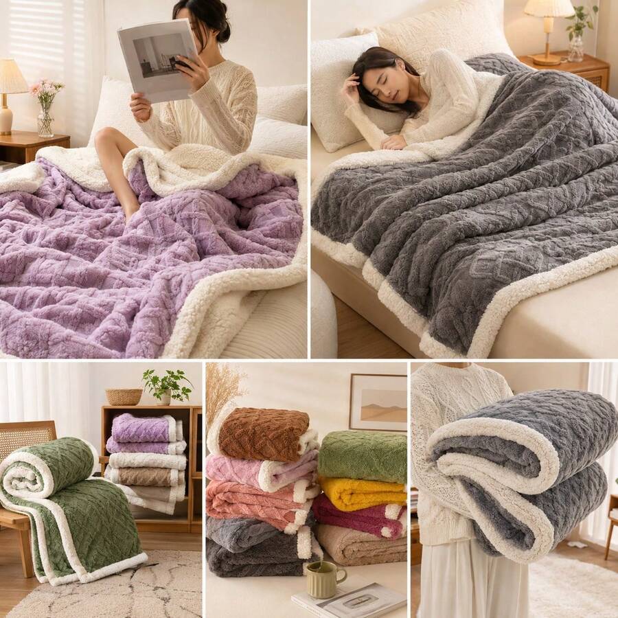 Edredón De Invierno Grande, Aborregado por atrás, Edredón de Cachemira, Otoño E Invierno Edredón De Felpa Gruesa Cálida Edredón Reversible C,180x220cm - Multicolor - Ver 1