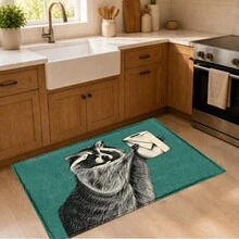1pc Funny Raccoon Toilet Paper Pattern Printed Faux Cashmere Kitchen Mat, Absorbent Kitchen Floor Mat, Kitchen Rug, Long Runner Mat, Sink Front Mat, Suitable For Kitchen, Bathroom, Entryway, Hallway, Laundry Room And Home Decor - Multicolor - View 5