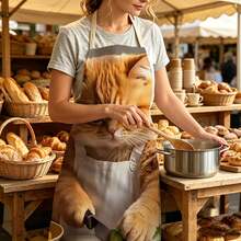 1pc Cartoon Cute Cooking Cat Creative Print Apron - Sleeveless Design, Durable And Comfortable Fit, Featuring Cat Cooking Pattern, Suitable For Cooking, Baking And Home Cleaning, Household Cleaning, Housework Apron, Hand-Painted Gardening Apron, Fun Home Gift - Multicolor - View 4