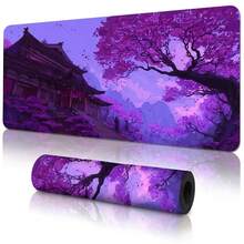 Purple Ancient Architecture Foggy Flower Tree Art Pattern Extra Long Gaming Mouse Pad And Desk Mat Set, Non-Slip Durable Rubber Bottom, Smooth Surface Suitable For Computer Laptop Office Home, Abstract Art Decoration, Back To School Supplies - A - View 13