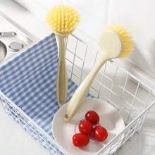 1pc Long Handle Kitchen Cleaning Brush, Plastic Dish Scrub Brush For Pots, Pans, Cutting Boards, Non-Stick Oil, Hanging Stove Top Cleaning Brush - Multicolor - View 1