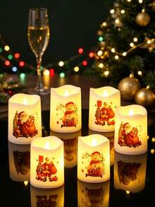 6pcs Christmas LED Tea Light Candles, Flameless Altar Candles, Santa Claus & Snowman Electric Realistic Tea Light Candles, Battery Operated Warm White LED Tea Light Candles, Suitable For Wedding, Tabletop, Christmas Decoration - Multicolor - View 7