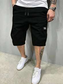 Celana Pendek Bermuda Kargo Fashion Pria, Pinggang Elastis dengan Tali Serut, Banyak Saku, Akhirnya Hadiah yang Tepat untuk Pria, Hitam - Hitam - View 3