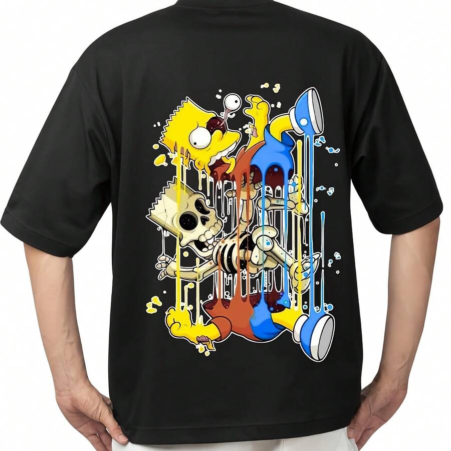 Inspired Bart Skeleton T-Shirt -  Melting Cartoon Graphic Tee - Edgy Streetwear Halloween Shirt - Unisex Gothic Tee - Style - View 1
