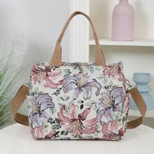DLIU 新品上市，厚針織提花布料，花卉圖案，手提包，托特包，斜挎包，便攜購物包，適合上班、外出與購物，收納包，女款包，單肩包，多功能包，適用於工作、學習、購物、旅行、日常使用。新增斜挎肩帶，大容量，多口袋設計 - 彩色 - 查看 4