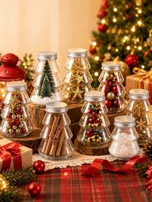 5pcs/Set Botol Bening Berbentuk Pohon Natal, Wadah Hadiah Liburan, Cocok untuk Dekorasi Natal, Dekorasi Meja Thanksgiving, Suvenir Pesta, dan Dekorasi Rumah - Clear - View 5