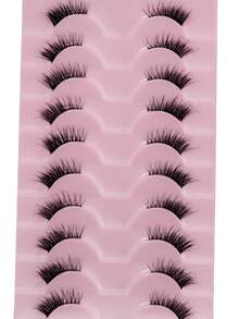 10 Pairs Half-Length False Eyelashes, Transparent Band, Cat Eye Style, Short Soft 3D Faux Mink Lashes, Natural Soft Makeup, Halloween - Black - View 4