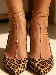 Exotic Vintage Sexy Fashion Multi-Layer Mesh Tassel Beaded Toe Ring Anklet Jewelry, Summer Beach Vacation Accessory, Wedding Party Accessory Gift (Avoid Contact With Water) - Gold - View 15