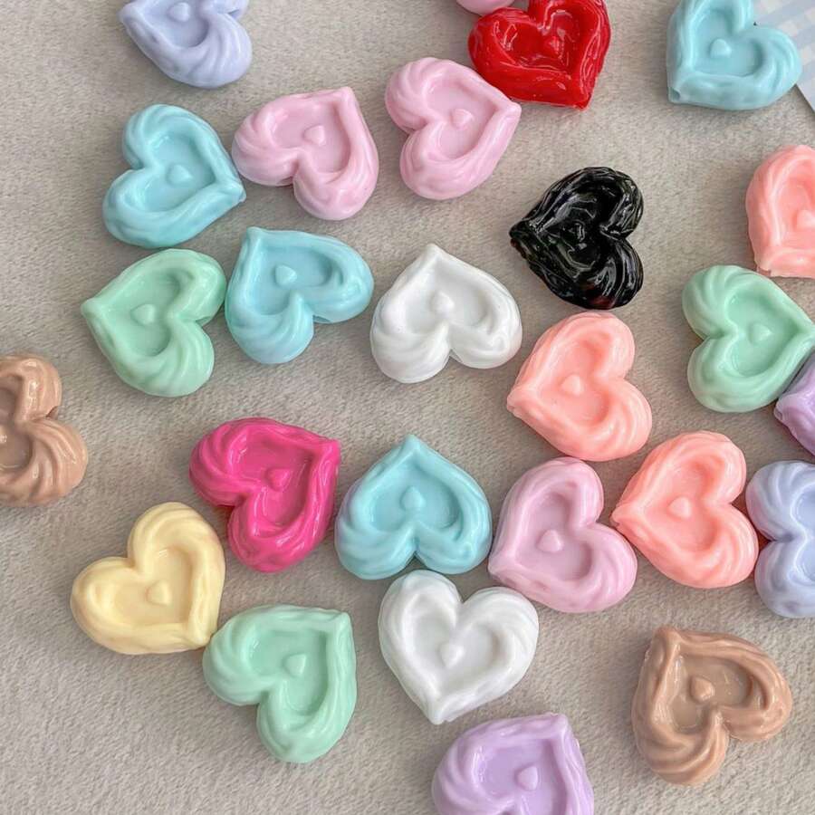 20pcs Multicolor Twisted Heart Acrylic Through‑Hole Loose Beads For DIY Bracelets, Phone Charms, Keychains Handmade Craft Supplies - Multicolor - View 1