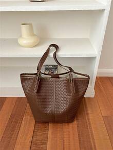 Woven Texture Tote Bag Women's 2026 New Summer High-End Luxury Shoulder Bag Large Capacity Commuter Bag - Brown - View 7