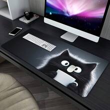 1 pièce Tapis de bureau de jeu - Avec un design mignon de chat noir, une couture surpiquée et un fond antidérapant, ce tapis de clavier rectangulaire est parfait pour les dortoirs de rentrée scolaire, l'école et l'e-sport. Un cadeau idéal pour Noël et Halloween. - Tapis de souris - Voir 3