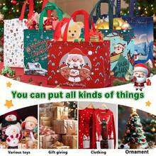 1/6/12pcs Tas Kado Natal (Dengan Pegangan) | Tas Kado Pesta Ekstra Besar - Dapat Digunakan Kembali, Dicetak Dengan Motif Natal, Santa Claus, dan Manusia Salju - Sempurna Untuk Belanja Liburan dan Pesta Natal - A - View 3