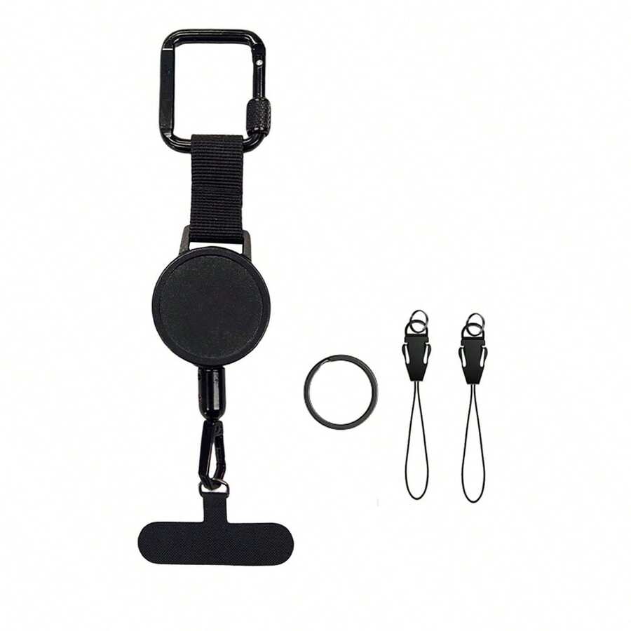 1pc Anti-Theft Retractable Phone Lanyard Black Polygon Carabiner Steel Wire Rope Outdoor Backpack Pendant Key Ring Anti-Loss Phone Tether With Belt Clip And Sliding Lock Suitable For Daily Office, Hiking, Travel, Skiing, Fishing - Casual Style - View 1