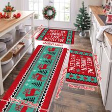 1/2/3pcs Christmas Theme Kitchen Rug, Flannel Kitchen Mat With Red And Green Reindeer And Spruce Pattern, Soft Comfortable Absorbent Non-Slip Machine Washable With Non-Slip Backing, Suitable For Entryway, Living Room, Bedroom, Kitchen, Dining Room, Bathroom, Laundry Room, Hallway, Patio, Multi-Functional Home Holiday Decor Mat - Multicolor - View 12