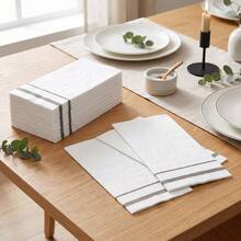 White Disposable Paper Napkins, Elegant Silver Stripe Lunch & Cocktail Napkins For Wedding Reception, Bridal Shower, Birthday, Anniversary, Baby Shower, Dinner Party And Table Decorations - Style 1 - View 5