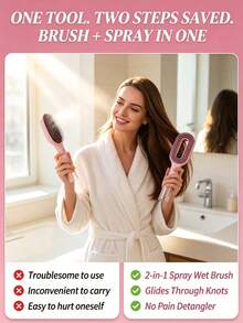 2‑In‑1 Spray Hair Brush Detangler, Built‑In Water Tank Fine Mist Spray Comb, Wet Dry Hair Detangling Brush, Portable Anti‑Overflow Hair Care Styling Tool For Curly Thick All Hair Types - Multiple Styles - View 6