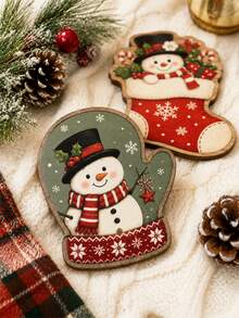 6-Piece Christmas Coaster Set (Snowman & Reindeer)–Irregular Wooden Cartoon Coasters Featuring Christmas Tree, Stocking, Mitten, Candy Cane, And Door Designs; Christmas Gifts,Suitable For Home Kitchens, Dining Areas, Holiday Parties, And Winter Decor - Multicolor - View 6