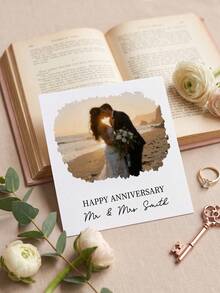 1/3pcs Custom Photo And Text Anniversary Greeting Card, Personalized Oil‑Painting Style Picture Card, Happy Anniversary Keepsake Card For Couple - Multicolor - View 5