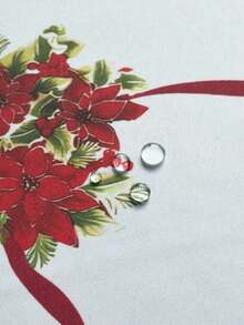 1pc Red Christmas Tablecloth, Floral And Bow Design, Rectangular Christmas Dining Tablecloth, Suitable For Holiday Parties, Kitchen And Home Decor - Multicolor - View 8