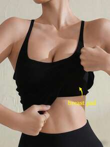 U-Neck Black Backless Camisole, Fitted, Breathable, Versatile For Layering, Fashionable Racerback Sports Tank Top With Chest Pads - Black - View 5