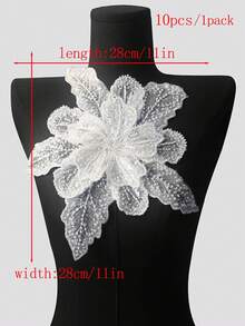 New 3D Multi-Layer Computer Embroidery Crystal Rhinestones Center Flower Petal Handmade Applique Clothing Accessories/Length: 29cm/Width: 28cm - White - View 30