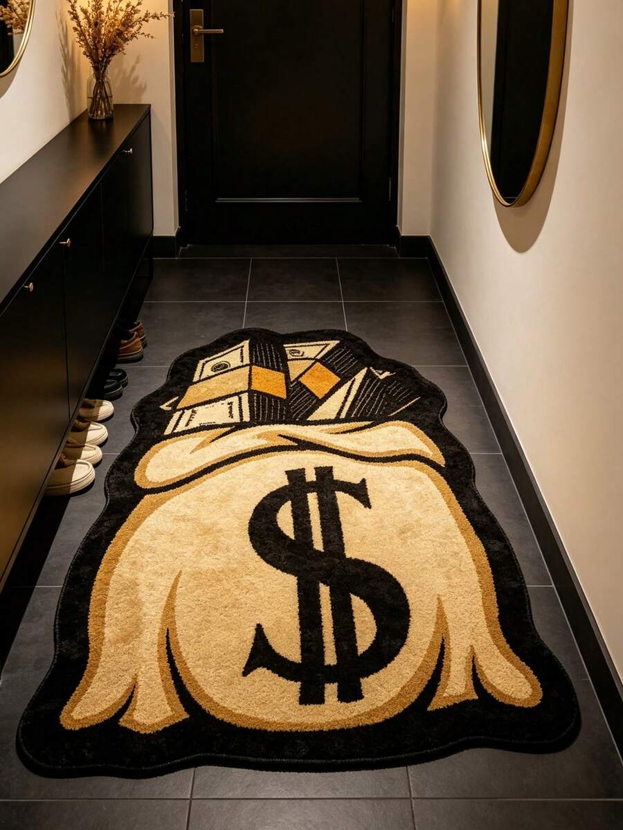 1pc Brown Money Bag Cool Decorative Doormat, Entrance Mat, Door Mat, Small Rug, Welcome Mat, Carpet, Kitchen Rug, Home Decor, Front Door Mat, Area Rug, Area Carpet - Multicolor - View 1