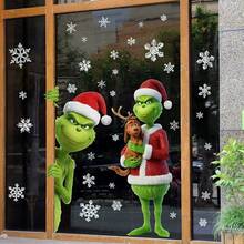 The Grinch 2pcs/Set Christmas Static Glass Stickers, Holiday Window Decals, Funny Christmas Style, Removable Decorative Stickers, Suitable For Winter Store Windows, Home Glass Windows, Shopping Mall Store Decor, Christmas Theme Party Scenes - Multicolor - View 2