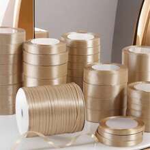 1 Roll, Champagne Gold Packaging Ribbon Bow, Colorful Ribbon, Polyester Satin Ribbon, Gift Box Ribbon, Jacquard Woven Tape, Suitable For Birthday Parties, Parties, And Various Festivals. - AA - View 3