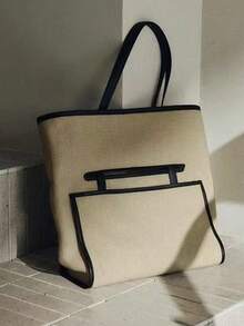 Niche Design Minimalist Canvas Tote Bag, Vintage Large Capacity Daily Commute Handbag, Casual Versatile Shoulder Bag For Women - Beige - View 6