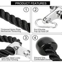 3PCS /2PCS/1pc Tricep Rope Cable Attachment, Heavy‑Duty Braided Nylon Rope With Solid End Caps, Fitness Accessory For Biceps Triceps Back Strength Training, For Home Gym Cable Machine - Black - View 5