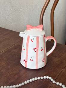 1 Set 1 Tetera 4 Tazas Juego de Té de Cerámica Resistente al Calor, Estilo Coreano Ins Lindo Pintado a Mano con Lazo | Juego de Té de Cereza, Adecuado para Tetera de Té de Flores, Hervidor de Agua de Té, Tetera de Infusión de Té, Juego de Preparación de Té, Reuniones de Fiesta, Todas las Estaciones - Multicolor - Ver 5